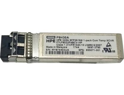 Picture of 855071-001 HPE 32G Fibre Channel (32GFC) Short-Wavelength SFP+ Optical Transceiver. New Bulk Pack.