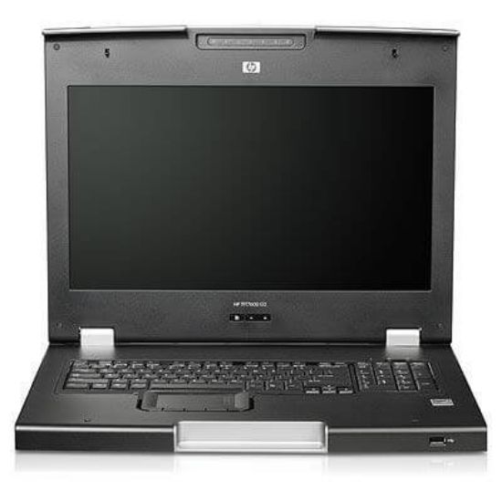 Picture of AZ884A HP TFT7600 G2 Rackmount lcd 17.3 Active Matrix Tft lcd USB Mini Din PS/2 Keyboard/Mouse 1U Height. Refurbished.