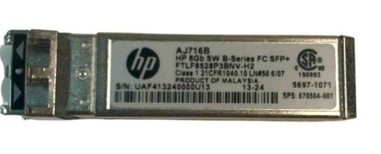 Picture of HPE AJ716B 8GBPS Shortwave B-Series Fibre Channel 1 Pack SFP+ Transceiver Module | New Bulk Pack
