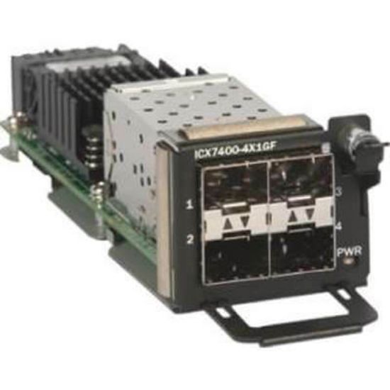 Picture of ICX7400-4X1GF Brocade 4-Port 100 Mbps/1 GBe Sfp. New Factory Sealed 3 Years Brocade Warranty.