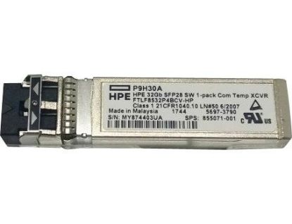 Picture of P9H30A HP 32G Fibre Channel (32GFC) Short-Wavelength SFP+ Optical Transceiver. New Bulk Pack.