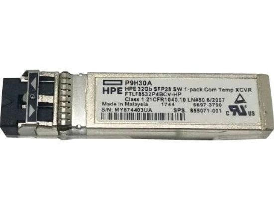 Picture of P9H30A HP 32G Fibre Channel (32GFC) Short-Wavelength SFP+ Optical Transceiver. Refurbished.