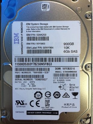 Picture of 00Y5803 IBM 900GB 10K RPM SAS 6GBPS 2.5 Inch Hot Swap Hard Drive With Tray For IBM Storewize V5000. Refurbished.