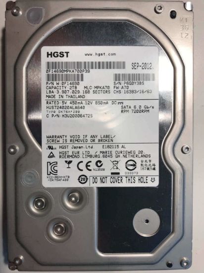 Picture of 1W10017 HGST Ultrastar 7K2 2TB 7.2K RPM SATA-6GBPS 128MB Buffer 3.5Inch Enterprise Hard Drive | Brand New | Dell OEM