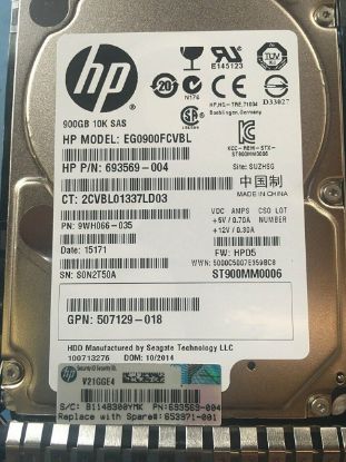 Picture of 669009-001 HPE 900GB 10K RPM 2.5inch SAS 6GBPS Enterprise Hard Drive Modular Storage Array. New Bulk Pack.