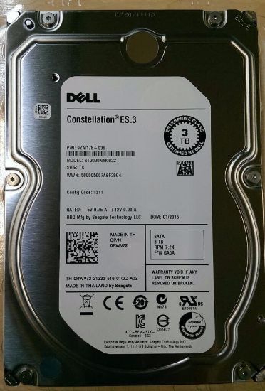 Picture of HHD4K Dell 3TB 7.2K RPM SATA 6GBPS 3.5 Inches 64 MB Buffer Hot Plug Hard Drive With Tray For Dell System. Brand New.