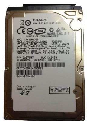 Picture of HTS723232L9A360 Hitachi Travelstar 7K320 320GB 7.2K RPM SATA 3GBPS 16MB Cache 2.5-inch Internal Hard Drive. Refurbished.