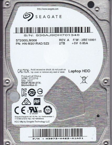 Picture of ST2000LM006 Seagate Spinpoint M9T 2TB 5.4K RPM SATA 6GBPS 32MB Cache 2.5-inch Internal Hard Drive. Refurbished.