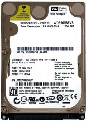 Picture of WD2500BEVS Western Digital 250GB SATA 1.5GBPS 5.4K RPM 8MB Hard Drive | Refurbished