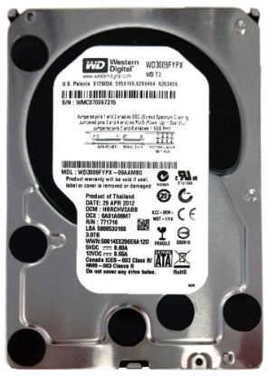 Picture of WD3009FYPX Western Digital 3TB 5.4K RPM SATA 6G 64MB 3.5 Inch Hard Drive. Refurbished.