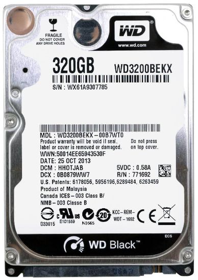 Picture of WD3200BEKX Western Digital Black 320GBPS 2.5 Inch SATA 7.2K RPM 8MB Buffer Internal Hard Drive | Refurbished