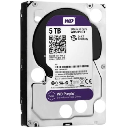 Picture of WD50PURX Western Digital Purple 5TB 5.4K RPM SATA 6GBPS 64MB 3.5Inch Hard Drive. New Factory Sealed 3 Years WD Warranty.