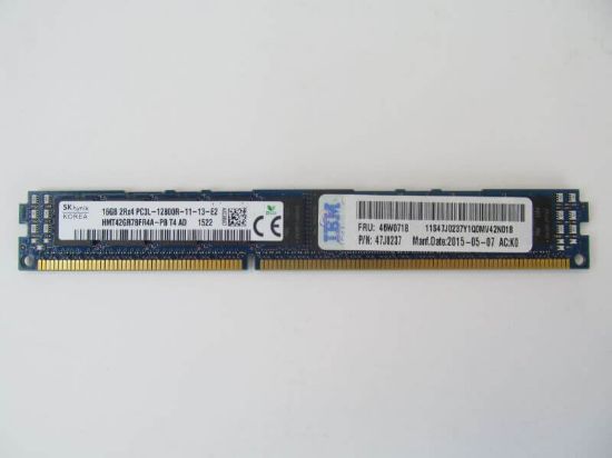 Picture of ​47J0237 IBM 16GB 1X16GB PC3L-12800R DDR3-1600 Registered ECC 2RX4 CL11 240 Pin 1.35V Low Voltage Very Low Profile Memory Module VLP. New Bulk Pack.