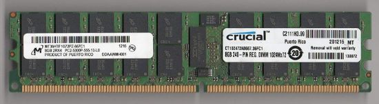 Picture of MT36HTF1G72PZ-667C1 Micron 8GB 1X8GB 667MHZ PC2-5300 Cl5 ECC Registered Dual Rank DDR2 SDRAM 240-Pin DIMM Micron Memory Module. New Bulk Pack.