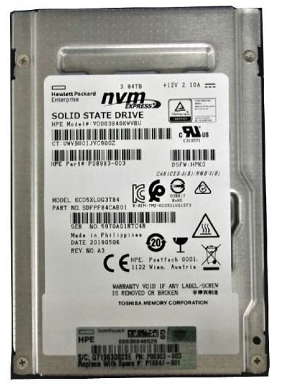 Picture of SDFPF84CAB01 Toshiba 3.84TB PCI-E Nvme 2.5inch Cd5 Series 3.1x4 Bics Flash TLC Internal SSD | Refurbished