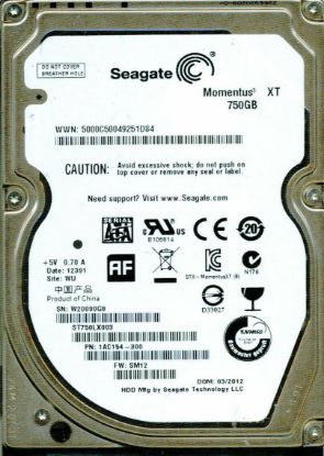 Picture of ST750LX003 Seagate Momentus Xt 750GB 7200RPM SATA-6GBPS 32MB Buffer 2.5Inch SSHD | Refurbished