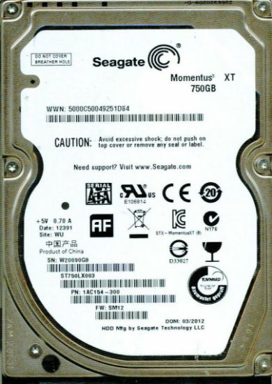 Picture of ST750LX003 Seagate Momentus Xt 750GB 7200RPM SATA-6GBPS 32MB Buffer 2.5Inch SSHD | Refurbished